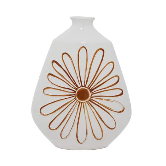 18" White Ceramic Handmade Daisy Floral Vase